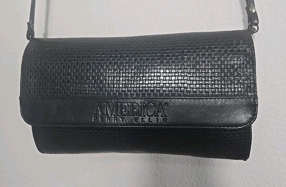 America Perry Ellis Black Textured Crossbody Shoulder Bag Clutch Vintage
